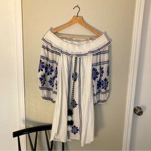 MISA LA Off-the-Shoulder Peasant Dress with Embroidered Detail